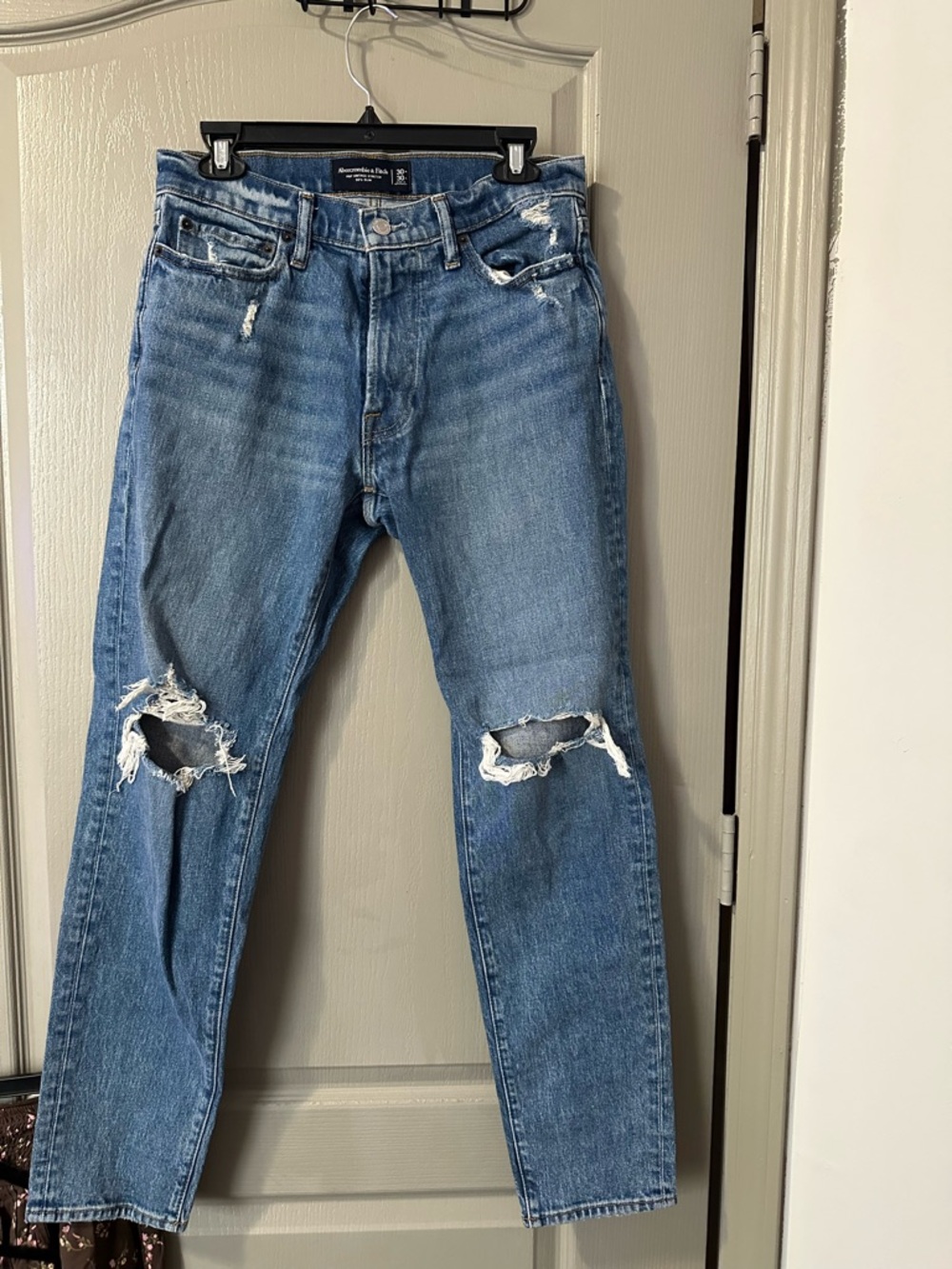 Abercrombie & Fitch Distressed Light Blue Slim-Straight Jeans VTG Stretch 30x30